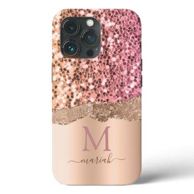 Glitter Girly Sparkle Rose Gold Bridal Shower iPhone 13 Pro Case