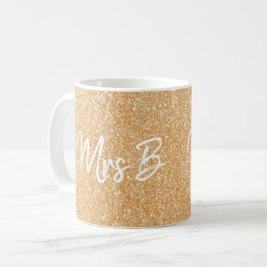 Glitter Gold Champagne Custom Mrs Initial Coffee Mug