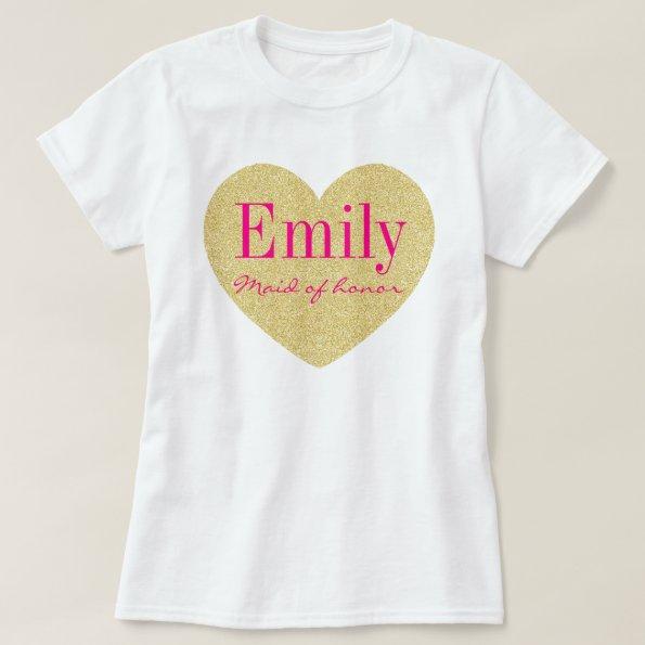Glitter Golden Heart Personalized Maid of honor T-Shirt