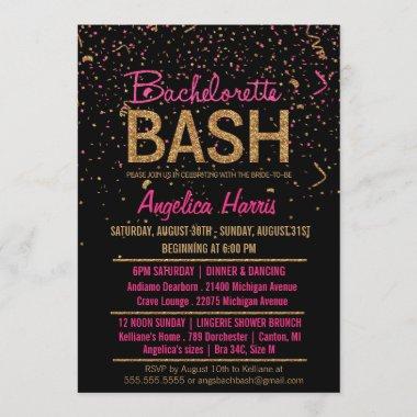 Glitter Look Confetti Bachelorette Party Shower Invitations