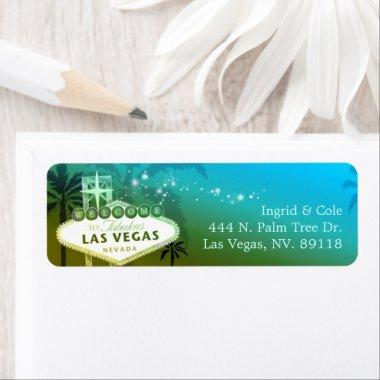 Glittery Blue Las Vegas Wedding Return Address Label