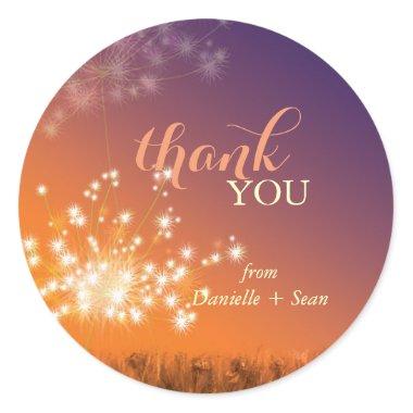 Glittery Dandelion Wedding Thank You Classic Round Sticker