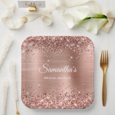 Glittery Rose Gold Bridal Shower Paper Plates
