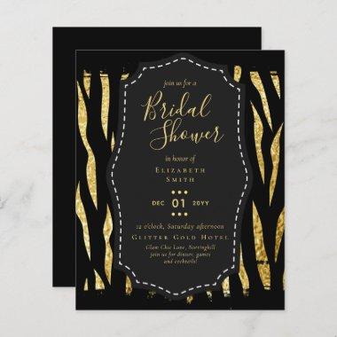 Glitzy Black Gold Bridal Shower Theme Invitations