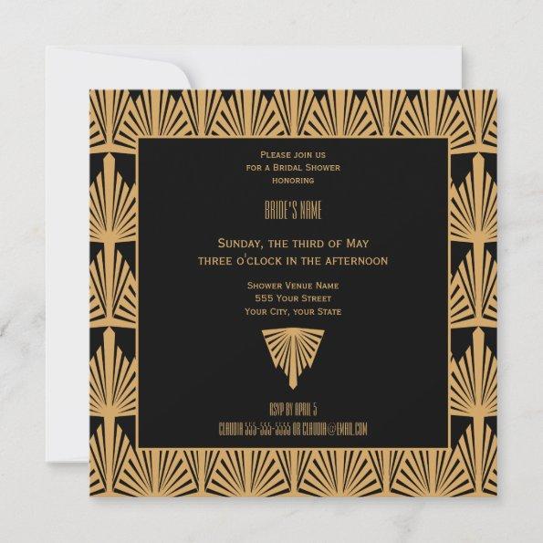 Gold and Black Art Deco Pattern Bridal Shower Invitations