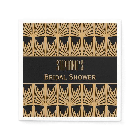 Gold and Black Art Deco Pattern Bridal Shower Paper Napkins