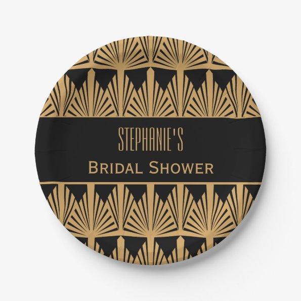 Gold and Black Art Deco Pattern Bridal Shower Paper Plates