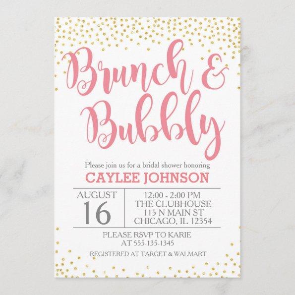 Gold and Blush Brunch and Bubbly Shower Invitations