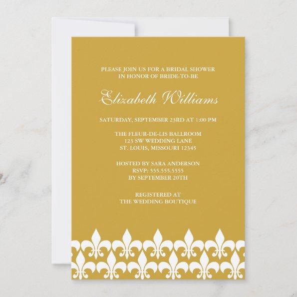 Gold and White Fleur de Lis Bridal Shower Invitations
