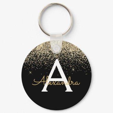 Gold Black Luxury Glitter Monogram Keychain