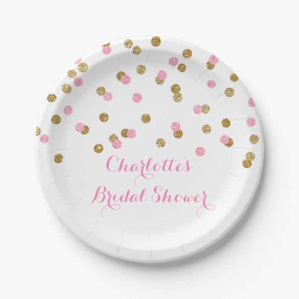 Gold Blush Pink Confetti Bridal Shower Plate