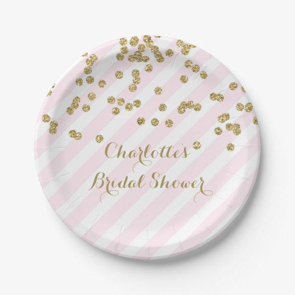 Gold Blush Pink Confetti Stripes Bridal Shower Paper Plates