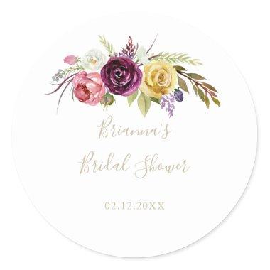 Gold Boho Tropical Floral Bridal Shower Favor  Classic Round Sticker