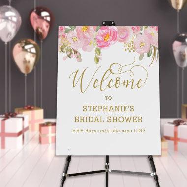 Gold Calligraphy Floral Pink Bridal Shower Welcome Foam Board