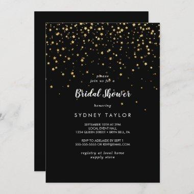 Gold Confetti | Black Bridal Shower Invitations