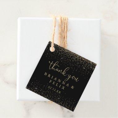 Gold Confetti Calligraphy Fancy Script Wedding Favor Tags
