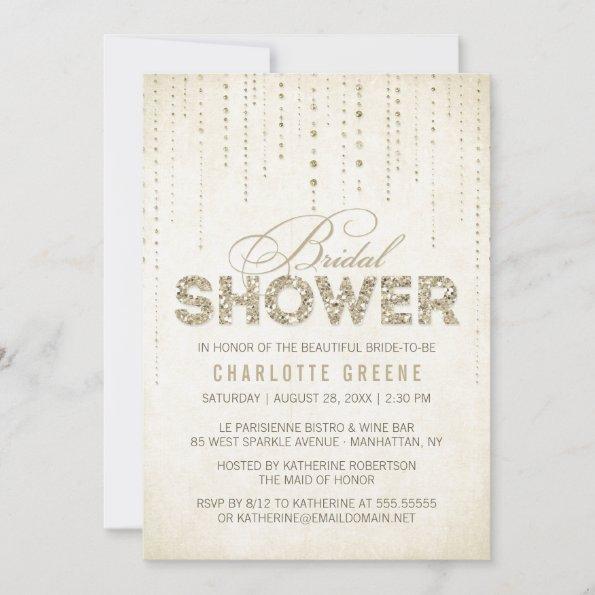 Gold Glitter Look Bridal Shower Invitations