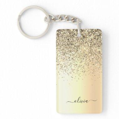 Gold Glitter Metal Monogram Glam Name Keychain