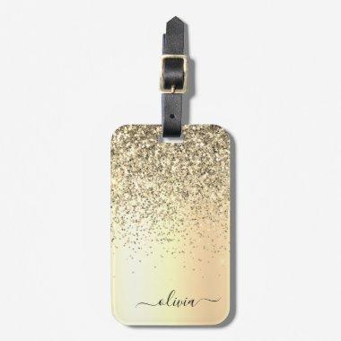 Gold Glitter Metal Monogram Glam Name Luggage Tag