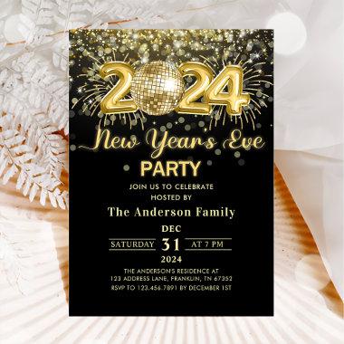 Gold Glitter New Year's Eve Party 2024 Invitations