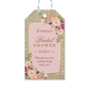 Gold Glitter Pink Floral Bridal Shower Thank You Gift Tags
