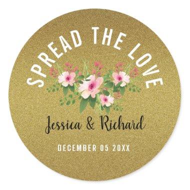 Gold Glitter Spread the Love Floral Wedding Classic Round Sticker
