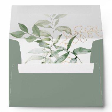 Gold Green Foliage Wedding Invitations Envelope