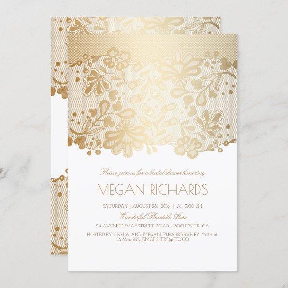 Gold Lace Elegant Vintage White Bridal Shower Invitations