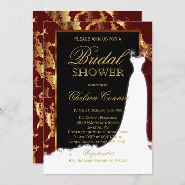 Gold Marble, Black and Red Bridal Invitations