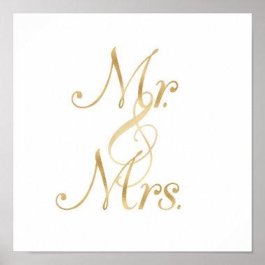 Gold Mr & Mrs wall art, foil font Poster