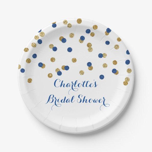 Gold Navy Blue Confetti Bridal Shower Plate