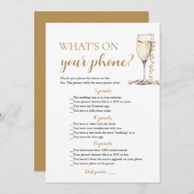 Gold Pearls and Prosecco What's On Your Phone Game Invitations