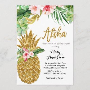 Gold Pineapple Bridal Shower Invitations Succulent
