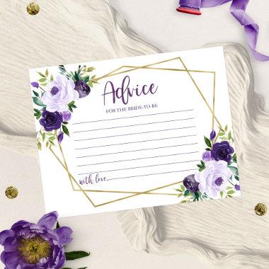 Gold Purple Floral Bridal Shower Advice Card