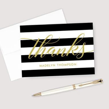 Gold Script Black and White Stripes Wedding Thank You Invitations