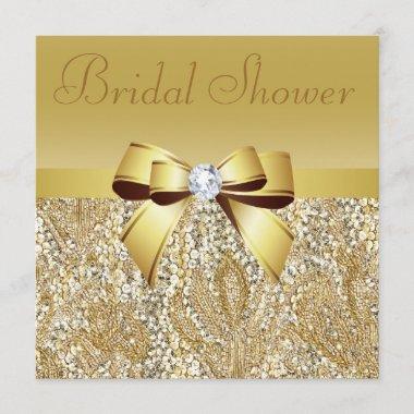Gold Sequins, Bow & Diamond Bridal Shower Invitations