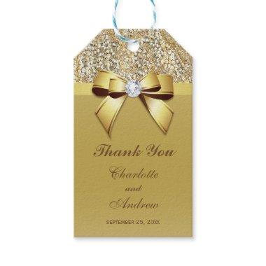 Gold Sequins Bow Diamond Wedding Gift Tags