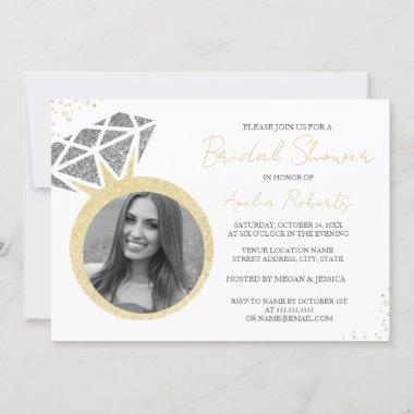 Gold Silver Photo Sparkle Ring Bridal Shower Invitations