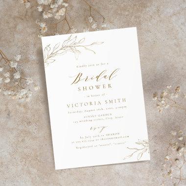 Gold simple elegant botanical rustic bridal shower Invitations
