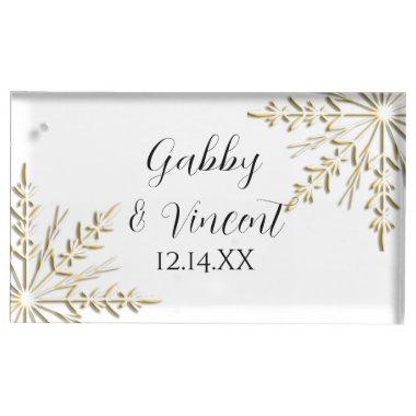 Gold Snowflakes on White Winter Wedding Place Invitations Holder
