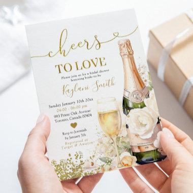 Gold Wine Cheers to Love Bridal Shower Invitations