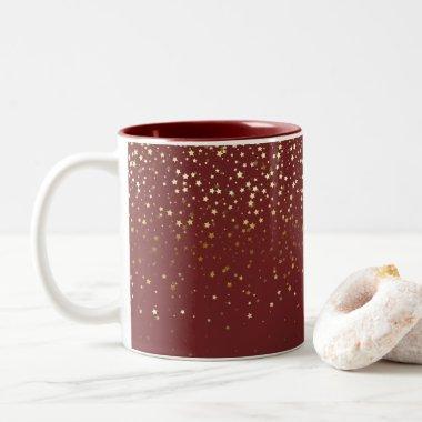 Golden Petite Stars Coffee Mug-Burgundy Two-Tone Coffee Mug