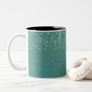 Golden Petite Stars Coffee Mug-Teal Two-Tone Coffee Mug
