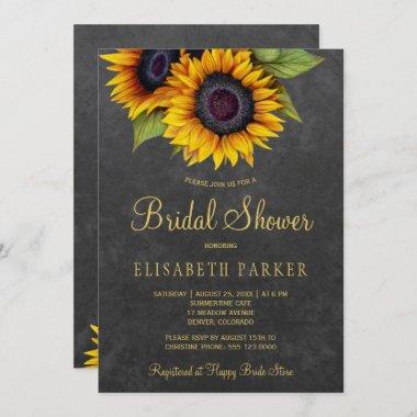 Golden sunflower rustic elegant bridal shower Invitations
