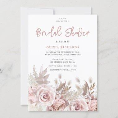 Gorgeous Blush Roses Floral Bridal Shower Invitations