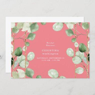Gorgeous Eucalyptus Peach Bridal Shower Invitations