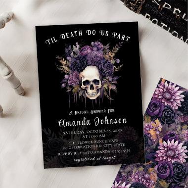 Gothic Dark Skull Floral Halloween Bridal Shower Invitations