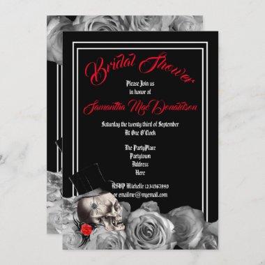 Gothic, rock or biker black floral bridal shower Invitations