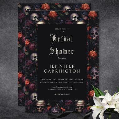 Gothic Vintage Floral & Skulls Bridal Shower Invitations