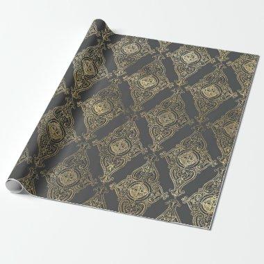 Gray and Gold Vintage Damask Wrapping Paper